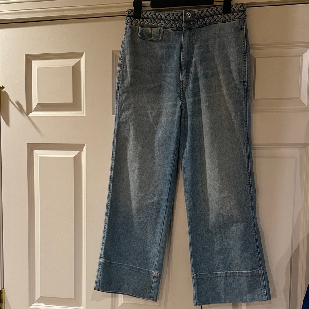 Current/Elliott Braided High Rise Camp Jeans 29 Light Wash Wide Leg EUC